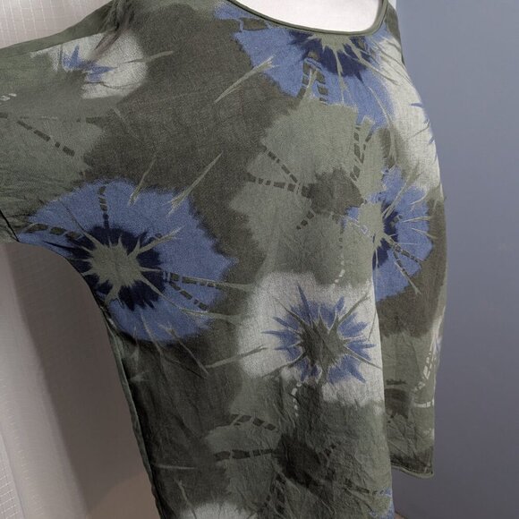 Made in Italy 50/50 Cotton/Linen Shirt, Army Green with Starburst Design, Size L - Picture 4 of 6